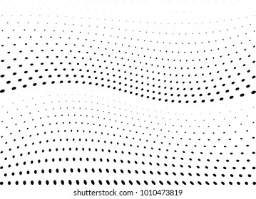 Abstract halftone wave dotted background. Futuristic twisted grunge pattern, dot, circles.  Vector modern optical pop art texture for posters, business cards, cover, labels mock-up, stickers layout