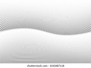 Abstract halftone wave dotted background. Futuristic twisted grunge pattern, dot, circles.  Vector modern optical pop art texture for posters, business cards, cover, labels mock-up, stickers layout