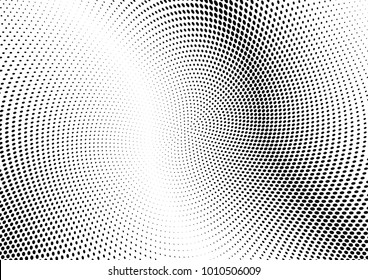 Abstract halftone wave dotted background. Futuristic twisted grunge pattern, dot, circles.  Vector modern optical pop art texture for posters, business cards, cover, labels mock-up, stickers layout