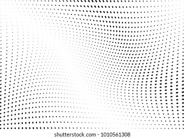 Abstract halftone wave dotted background. Futuristic twisted grunge pattern, dot, circles.  Vector modern optical pop art texture for posters, business cards, cover, labels mock-up, stickers layout