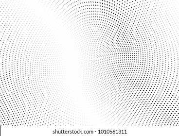 Abstract halftone wave dotted background. Futuristic twisted grunge pattern, dot, circles.  Vector modern optical pop art texture for posters, business cards, cover, labels mock-up, stickers layout