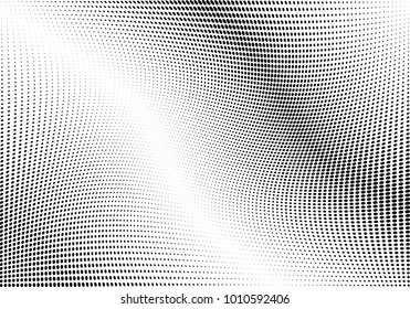 Abstract halftone wave dotted background. Futuristic twisted grunge pattern, dot, circles.  Vector modern optical pop art texture for posters, business cards, cover, labels mock-up, stickers layout