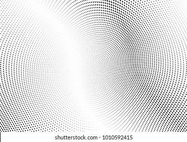 Abstract halftone wave dotted background. Futuristic twisted grunge pattern, dot, circles.  Vector modern optical pop art texture for posters, business cards, cover, labels mock-up, stickers layout
