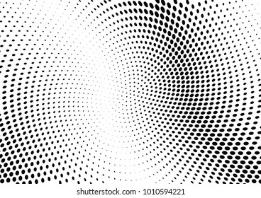 Abstract halftone wave dotted background. Futuristic twisted grunge pattern, dot, circles.  Vector modern optical pop art texture for posters, business cards, cover, labels mock-up, stickers layout