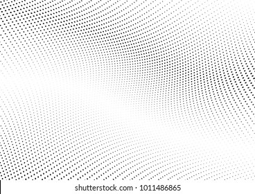 Abstract halftone wave dotted background. Futuristic twisted grunge pattern, dot, circles.  Vector modern optical pop art texture for posters, business cards, cover, labels mock-up, stickers layout - Shutterstock ID 1011486865