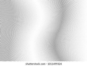 Abstract halftone wave dotted background. Futuristic twisted grunge pattern, dot, circles.  Vector modern optical pop art texture for posters, business cards, cover, labels mock-up, stickers layout