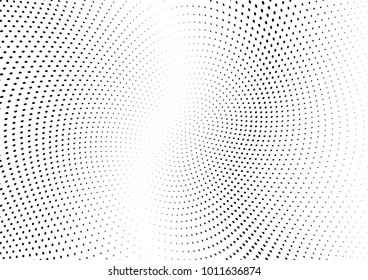 Abstract halftone wave dotted background. Futuristic twisted grunge pattern, dot, circles.  Vector modern optical pop art texture for posters, business cards, cover, labels mock-up, stickers layout