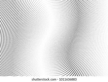 Abstract halftone wave dotted background. Futuristic twisted grunge pattern, dot, circles.  Vector modern optical pop art texture for posters, business cards, cover, labels mock-up, stickers layout