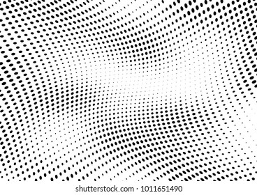 Abstract halftone wave dotted background. Futuristic twisted grunge pattern, dot, circles.  Vector modern optical pop art texture for posters, business cards, cover, labels mock-up, stickers layout