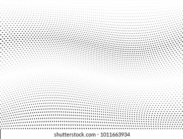 Abstract halftone wave dotted background. Futuristic twisted grunge pattern, dot, circles.  Vector modern optical pop art texture for posters, business cards, cover, labels mock-up, stickers layout
