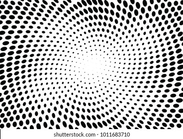 Abstract halftone wave dotted background. Futuristic twisted grunge pattern, dot, circles.  Vector modern optical pop art texture for posters, business cards, cover, labels mock-up, stickers layout