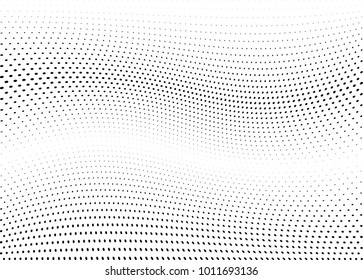 Abstract halftone wave dotted background. Futuristic twisted grunge pattern, dot, circles.  Vector modern optical pop art texture for posters, business cards, cover, labels mock-up, stickers layout