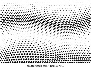 Abstract halftone wave dotted background. Futuristic twisted grunge pattern, dot, circles.  Vector modern optical pop art texture for posters, business cards, cover, labels mock-up, stickers layout