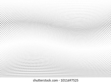 Abstract halftone wave dotted background. Futuristic twisted grunge pattern, dot, circles.  Vector modern optical pop art texture for posters, business cards, cover, labels mock-up, stickers layout