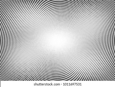 Abstract halftone wave dotted background. Futuristic twisted grunge pattern, dot, circles.  Vector modern optical pop art texture for posters, business cards, cover, labels mock-up, stickers layout