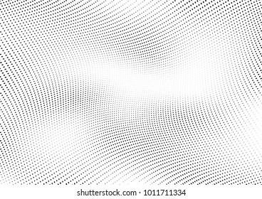 Abstract halftone wave dotted background. Futuristic twisted grunge pattern, dot, circles.  Vector modern optical pop art texture for posters, business cards, cover, labels mock-up, stickers layout