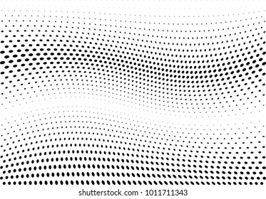Abstract halftone wave dotted background. Futuristic twisted grunge pattern, dot, circles.  Vector modern optical pop art texture for posters, business cards, cover, labels mock-up, stickers layout