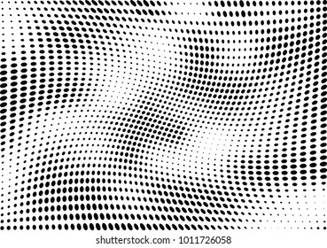 Abstract halftone wave dotted background. Futuristic twisted grunge pattern, dot, circles.  Vector modern optical pop art texture for posters, business cards, cover, labels mock-up, stickers layout