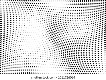 Abstract halftone wave dotted background. Futuristic twisted grunge pattern, dot, circles.  Vector modern optical pop art texture for posters, business cards, cover, labels mock-up, stickers layout