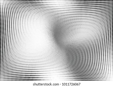 Abstract halftone wave dotted background. Futuristic twisted grunge pattern, dot, circles.  Vector modern optical pop art texture for posters, business cards, cover, labels mock-up, stickers layout