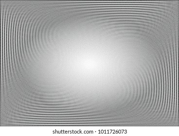 Abstract halftone wave dotted background. Futuristic twisted grunge pattern, dot, circles.  Vector modern optical pop art texture for posters, business cards, cover, labels mock-up, stickers layout