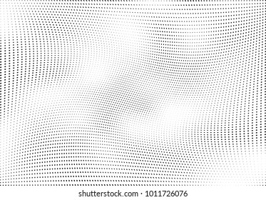 Abstract halftone wave dotted background. Futuristic twisted grunge pattern, dot, circles.  Vector modern optical pop art texture for posters, business cards, cover, labels mock-up, stickers layout