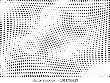 Abstract halftone wave dotted background. Futuristic twisted grunge pattern, dot, circles.  Vector modern optical pop art texture for posters, business cards, cover, labels mock-up, stickers layout