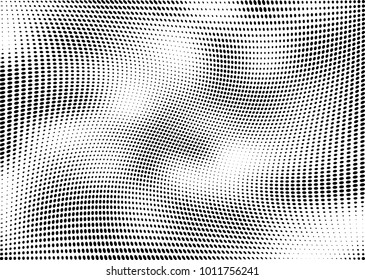 Abstract halftone wave dotted background. Futuristic twisted grunge pattern, dot, circles.  Vector modern optical pop art texture for posters, business cards, cover, labels mock-up, stickers layout