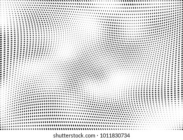 Abstract halftone wave dotted background. Futuristic twisted grunge pattern, dot, circles.  Vector modern optical pop art texture for posters, business cards, cover, labels mock-up, stickers layout
