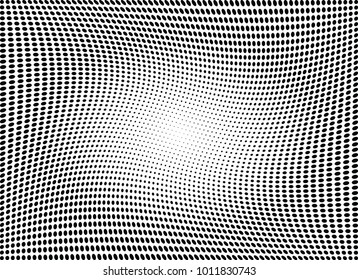 Abstract halftone wave dotted background. Futuristic twisted grunge pattern, dot, circles.  Vector modern optical pop art texture for posters, business cards, cover, labels mock-up, stickers layout