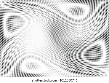 Abstract halftone wave dotted background. Futuristic twisted grunge pattern, dot, circles.  Vector modern optical pop art texture for posters, business cards, cover, labels mock-up, stickers layout