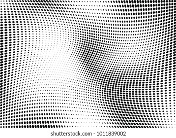 Abstract halftone wave dotted background. Futuristic twisted grunge pattern, dot, circles.  Vector modern optical pop art texture for posters, business cards, cover, labels mock-up, stickers layout