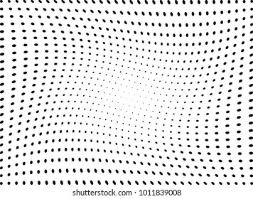 Abstract halftone wave dotted background. Futuristic twisted grunge pattern, dot, circles.  Vector modern optical pop art texture for posters, business cards, cover, labels mock-up, stickers layout