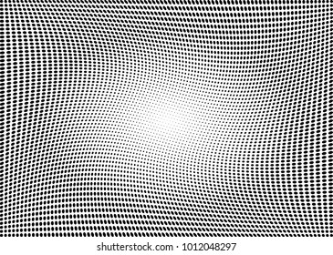 Abstract halftone wave dotted background. Futuristic twisted grunge pattern, dot, circles.  Vector modern optical pop art texture for posters, business cards, cover, labels mock-up, stickers layout