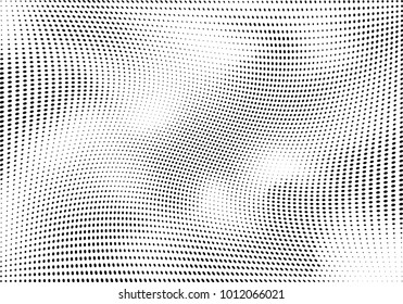 Abstract halftone wave dotted background. Futuristic twisted grunge pattern, dot, circles.  Vector modern optical pop art texture for posters, business cards, cover, labels mock-up, stickers layout