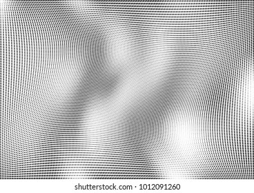 Abstract halftone wave dotted background. Futuristic twisted grunge pattern, dot, circles.  Vector modern optical pop art texture for posters, business cards, cover, labels mock-up, stickers layout