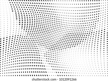 Abstract halftone wave dotted background. Futuristic twisted grunge pattern, dot, circles.  Vector modern optical pop art texture for posters, business cards, cover, labels mock-up, stickers layout
