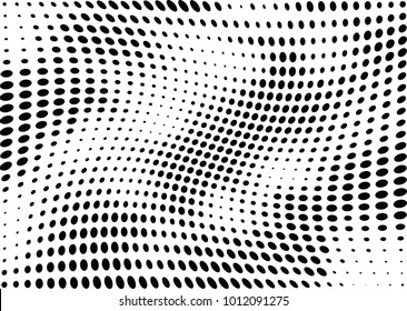 Abstract halftone wave dotted background. Futuristic twisted grunge pattern, dot, circles.  Vector modern optical pop art texture for posters, business cards, cover, labels mock-up, stickers layout