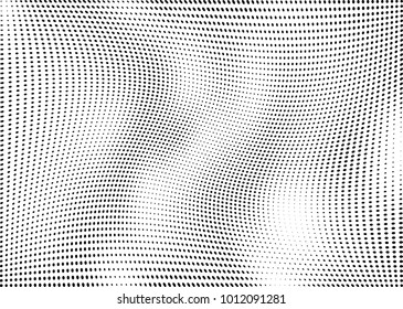 Abstract halftone wave dotted background. Futuristic twisted grunge pattern, dot, circles.  Vector modern optical pop art texture for posters, business cards, cover, labels mock-up, stickers layout