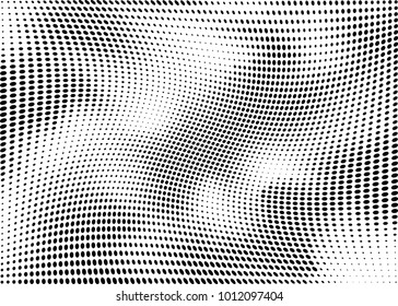 Abstract halftone wave dotted background. Futuristic twisted grunge pattern, dot, circles.  Vector modern optical pop art texture for posters, business cards, cover, labels mock-up, stickers layout