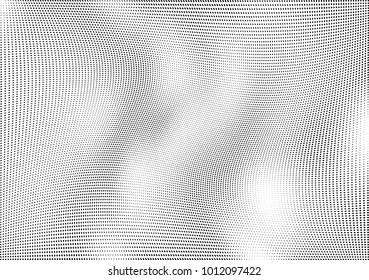 Abstract halftone wave dotted background. Futuristic twisted grunge pattern, dot, circles.  Vector modern optical pop art texture for posters, business cards, cover, labels mock-up, stickers layout