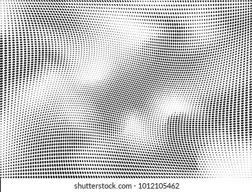 Abstract halftone wave dotted background. Futuristic twisted grunge pattern, dot, circles.  Vector modern optical pop art texture for posters, business cards, cover, labels mock-up, stickers layout