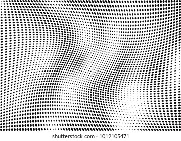 Abstract halftone wave dotted background. Futuristic twisted grunge pattern, dot, circles.  Vector modern optical pop art texture for posters, business cards, cover, labels mock-up, stickers layout