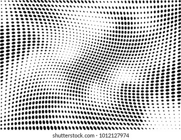 Abstract halftone wave dotted background. Futuristic twisted grunge pattern, dot, circles.  Vector modern optical pop art texture for posters, business cards, cover, labels mock-up, stickers layout