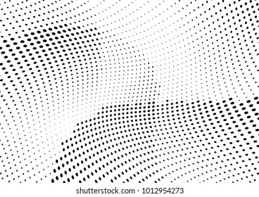 Abstract halftone wave dotted background. Futuristic twisted grunge pattern, dot, circles.  Vector modern optical pop art texture for posters, business cards, cover, labels mock-up, stickers layout