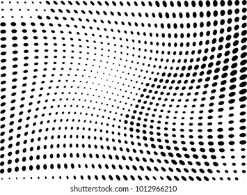 Abstract halftone wave dotted background. Futuristic twisted grunge pattern, dot, circles.  Vector modern optical pop art texture for posters, business cards, cover, labels mock-up, stickers layout
