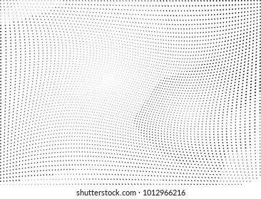 Abstract halftone wave dotted background. Futuristic twisted grunge pattern, dot, circles.  Vector modern optical pop art texture for posters, business cards, cover, labels mock-up, stickers layout