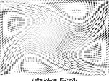 Abstract halftone wave dotted background. Futuristic twisted grunge pattern, dot, circles.  Vector modern optical pop art texture for posters, business cards, cover, labels mock-up, stickers layout