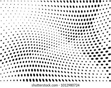 Abstract halftone wave dotted background. Futuristic twisted grunge pattern, dot, circles.  Vector modern optical pop art texture for posters, business cards, cover, labels mock-up, stickers layout