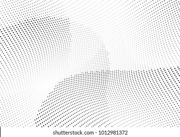 Abstract halftone wave dotted background. Futuristic twisted grunge pattern, dot, circles.  Vector modern optical pop art texture for posters, business cards, cover, labels mock-up, stickers layout